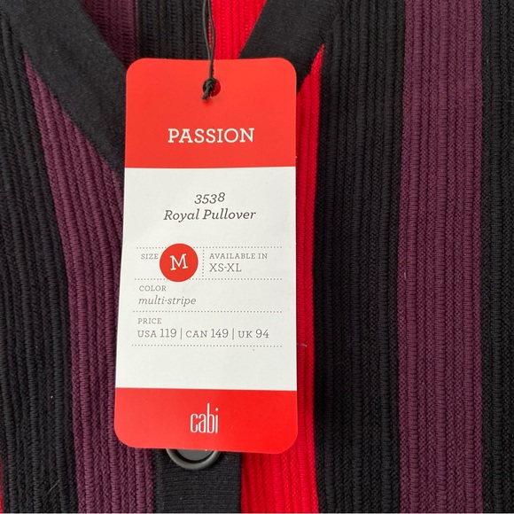 CAbi• royal pullover purple red black striped king sleeve sweater women’s medium - Picture 9 of 16